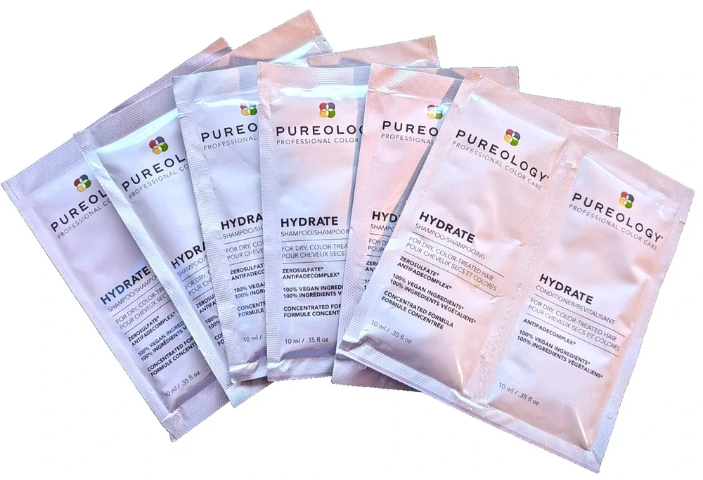 6x Pureology Hydrate Shampoo & Conditioner Duo Packets 10ml each NEW *B998